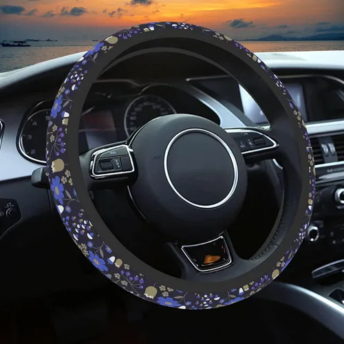 Vista 9 de Funda para volante con patrón bohemio azul, funda protectora para volante con estampado lindo, ultradelgada, transpirable, antideslizante