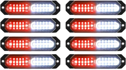 Vista 19 de ASPL 8 luces estroboscópicas intermitentes de montaje en superficie ultra delgadas de 12 LED para camión, automóvil, vehículo, LED, mini rejilla