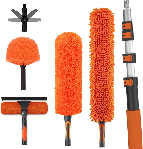 Vista 9 de Kit de limpieza de gran alcance LAANPOLE de 26 pies con plumero de extensión, herramienta de limpieza de ventilador de techo alto para aspas