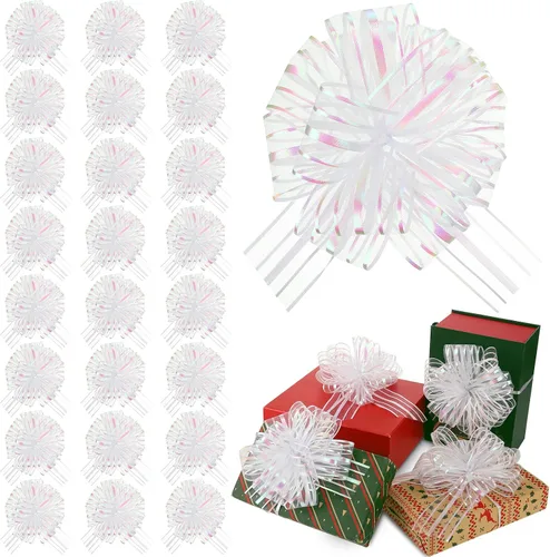 Vista 10 de Poen 24 Piezas Lazos de Organza con Cordón de Navidad de 6 Pulgadas Lazos Grandes de Cinta para Envolver Regalos Manualidades para Envolver Regalos