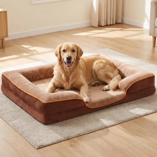 Vista 10 de DUMOS Cama ortopédica para perros de 35 x 25 pulgadas para uso en interiores, sofá cama XL Marrón