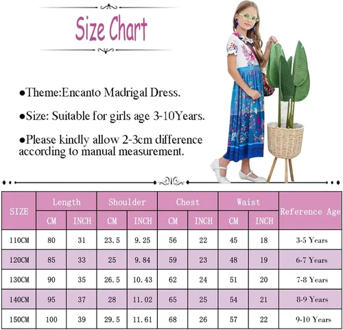 Vista 6 de Avady Encanto Dress for Girls Cosplay Mirabel Princess Birthday Halloween Christmas Party Dress Up With Full Accessories