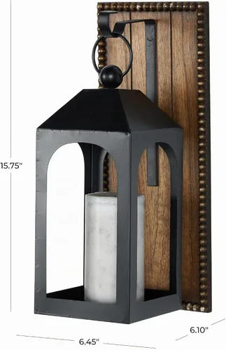 Vista 3 de Deco 79 Aplique de pared de metal suspendido en forma de arco con respaldo de madera marrón y borde de cuentas, 6 x 6 x 16 pulgadas, negro