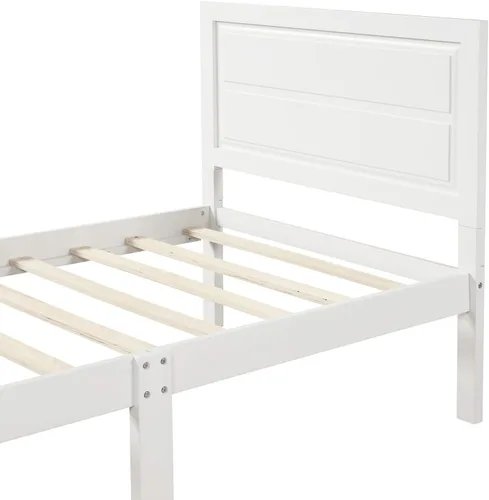 Vista 4 de SOFTSEA Cama de plataforma de tamaño individual con cabecero y estribo, marco de cama de madera maciza con soporte de listones de madera, marco