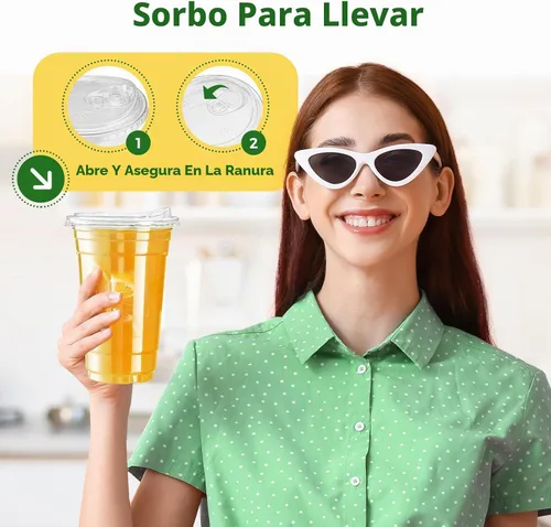 Vista 3 de Glotoch Express - Vasos de plástico con tapas para sorber sin pajilla, 24 onzas, 100