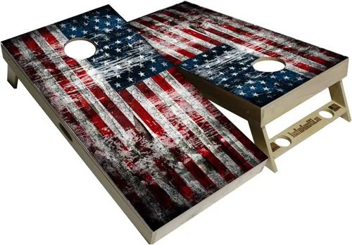 Vista 10 de Serie American Flag – Tablas de cornhole prémium con portavasos y un asa, incluye 2 tablas de cornhole regulables de 4 x 2 pies con madera