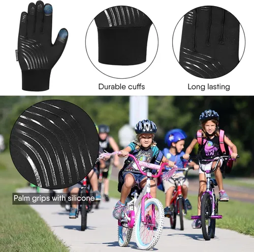 Vista 3 de SAWANS Guantes de ciclismo para niños y niñas, térmicos, resistentes al viento, antideslizantes, para pantalla táctil, de 4 a 12 años, guantes