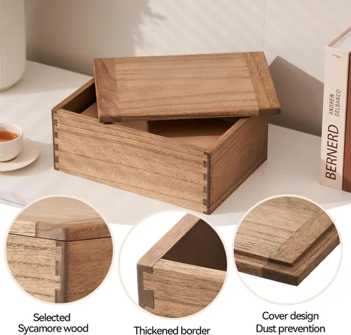 Vista 3 de KIRIGEN Caja de Almacenamiento de Madera con Tapa - Cajas Decorativas para Manualidades, Costura, Recuerdos, Memoria - Caja de Almacenamiento