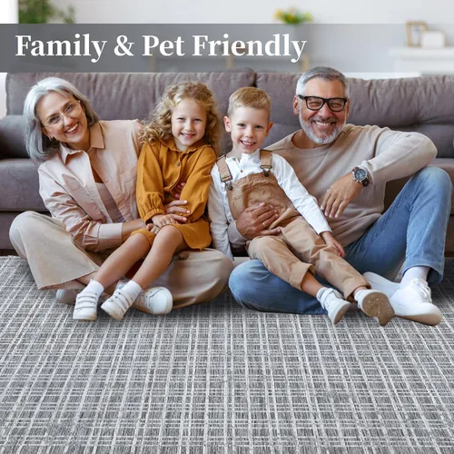 Vista 7 de Zacoo Alfombra de área – 9 x 12 pies gris a cuadros para sala de estar, moderna, lavable, antideslizante, resistente a las manchas, alfombra de casa