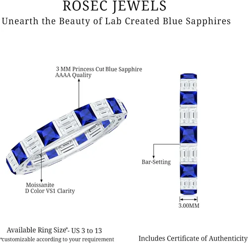 Vista 6 de Certified Lab Grown Blue Sapphire Eternity Band, AAAA Quality, Sapphire Moissanite Anniversary Ring - Ready To Gift