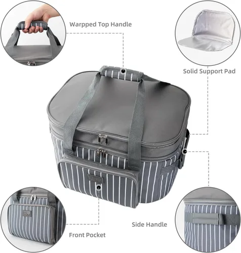 Vista 3 de Fun Elements - Bolsa de transporte de doble capa para olla de cocción lenta CrockPot ovalada de 6 a 8 cuartos de galón, bolsa de viaje aislada
