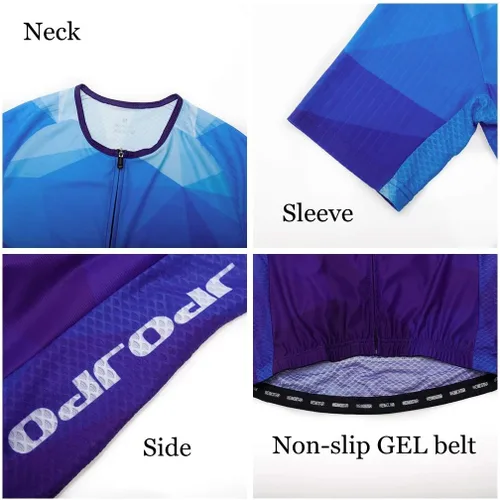 Vista 4 de JPOJPO Maillot de ciclismo para hombre, camisetas de ciclismo S-3XL, poliéster, cremallera reflectante, 4 bolsillos