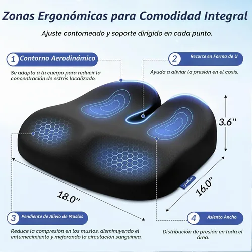 Vista 2 de ZIKEE - Cojín de asiento ergonómico con pendiente para muslos para largas sesiones de sentado, cojín de espuma viscoelástica para silla de oficina