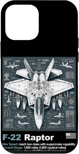 Vista 16 de F22 Raptor Fighter Jet Blueprint - Funda para iPhone 16, diseño técnico y especificaciones