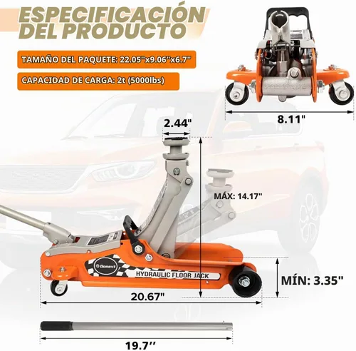 Vista 3 de gato de piso de perfil bajo de 2.5 toneladas para carreras, construcción de acero de alta resistencia, rango de elevación 8.51 cm-36 cm