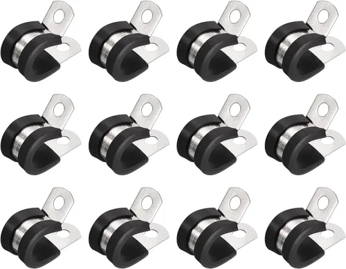 Vista 24 de uxcell Abrazadera de tubo de acero inoxidable en forma de R de 1-1/2 pulgadas (1.496 in) con aislamiento acolchado de goma