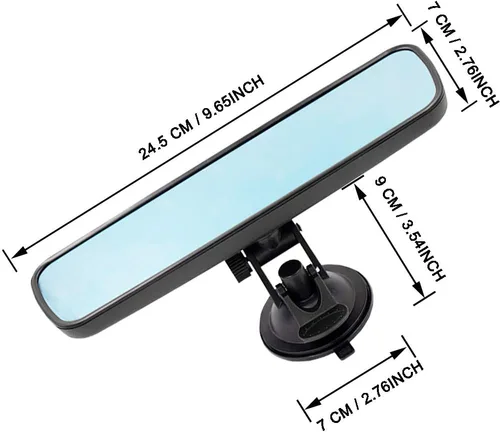 Vista 2 de Espejo retrovisor antirreflejos trasero, espejo retrovisor interior azul HD universal de LECAMEBOR para coche con ventosa ajustable