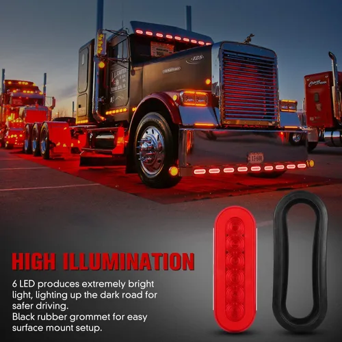 Vista 2 de Luces traseras LED ovaladas rojas de 6 pulgadas, luces traseras de remolque, luces traseras de remolque de montaje en superficie, luces