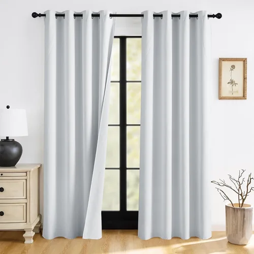 Vista 24 de RYB HOME Cortinas 100% opacas de 63 pulgadas de largo, cortinas de ventana de eficiencia energética y reducción de ruido para dormitorio, sala