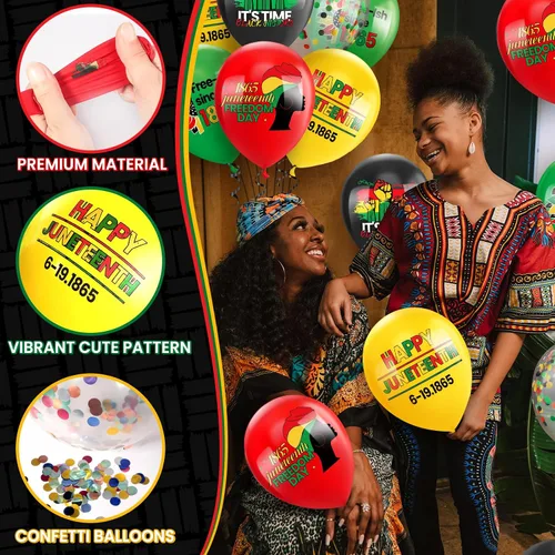 Vista 3 de 50 globos de látex para decoración de fiesta patriótica negra del Día de la Libertad, globos de látex para el Día de la Independencia Afro Americana