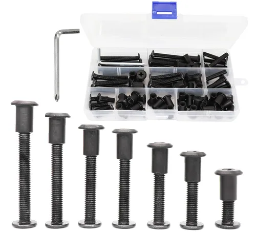 Vista 4 de Paquete de 10 tornillos de conexión Phillips M6 de 0.632 pulgadas, color negro, para muebles, camas y armarios