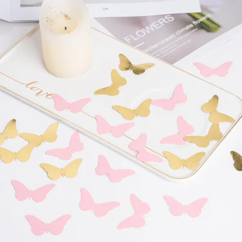 Vista 5 de 300 piezas de oro rosa mariposa confeti mariposa baby shower decoración primavera boda despedida de soltera cumpleaños decoración de mesa