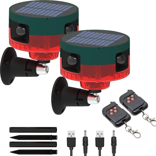 Vista 10 de Luces de alarma de seguridad con sensor solar para exteriores, detector de movimiento de 360°, luz estroboscópica intermitente, lámpara de Rojo 1