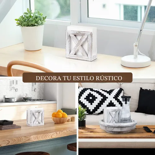 Vista 6 de PUERSI Servilletero de madera de granja para mesas, decoración rústica de cocina para mostrador, dispensador de servilletas ideal para encimeras