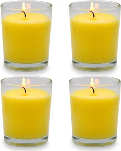 Vista 9 de Juego de 4 velas votivas verdes para Navidad y día de San Patricio, velas de cera de soja sin perfume rellenas de vidrio transparente