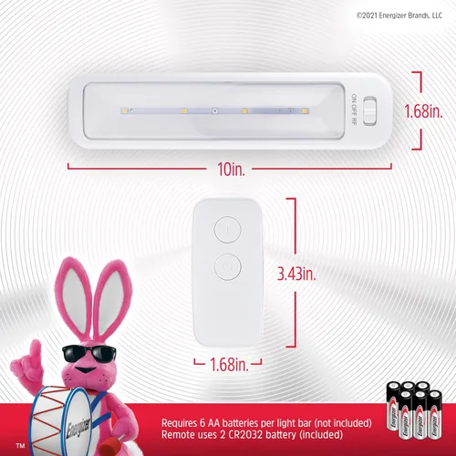 Vista 6 de Energizer Barras LED inalámbricas de 10 pulgadas, paquete de 2, control remoto, 70 lúmenes cada una, blanco suave, funciona con pilas, sin cableado