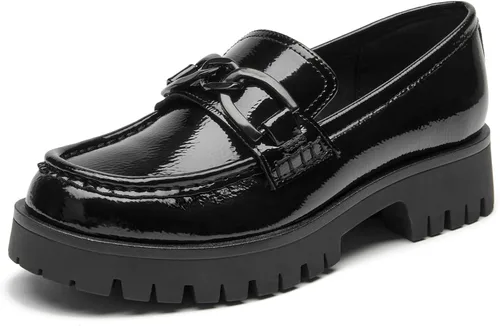 Vista 8 de VERDASCO Mocasines para mujer, cómodos, tacón grueso, punta redonda, suela de lengüeta, mocasines de moda sin cordones