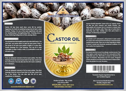 Vista 6 de Ancient Health Remedies Aceite de ricino orgánico, prensado en frío, sin refinar, aceite portador puro para el crecimiento del cabello, hidratación
