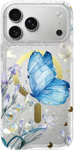 Vista 50 de LONLI Hue - para iPhone 15 Pro Max [Compatible con Magsafe] - Funda de teléfono floral dorada - [Amortiguador de 360°] - Funda de teléfono linda