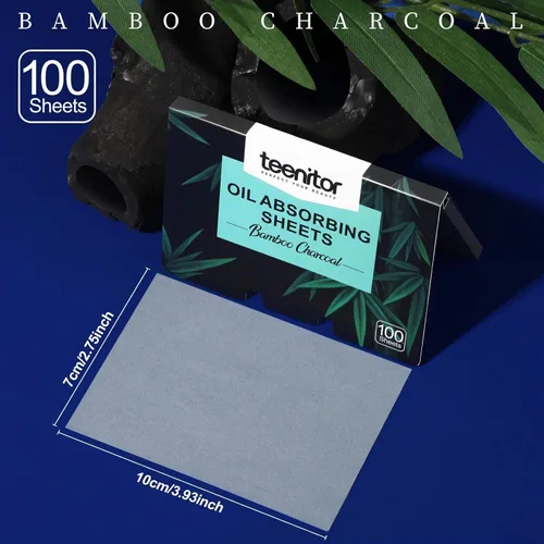 Vista 2 de Teenitor Papel secante de carbón de bambú, 1200 hojas absorbentes de aceite para piel grasa, cara y película de control de aceite