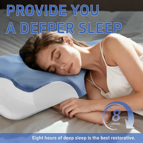 Vista 7 de Gooo&Ma Almohada cervical de apoyo para el cuello para aliviar el dolor, espuma viscoelástica ortopédica (azul)