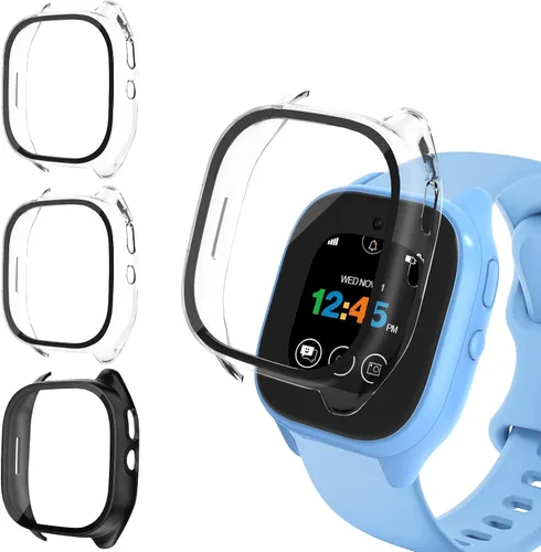 Vista 8 de Paquete de 3 fundas protectoras compatibles con Verizon Gizmo Watch 3, protector de pantalla de policarbonato duro, protector de pantalla de vidrio