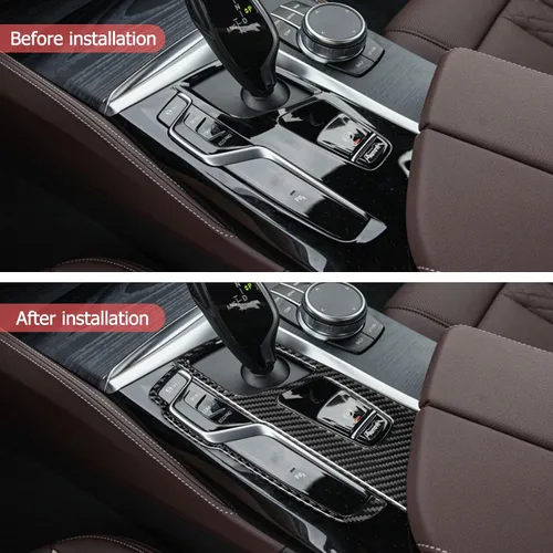 Vista 4 de SUNJIKA Compatible con caja de cambios de fibra de carbono, botón para cubierta de panel, accesorios interiores para BMW Serie 5 G30 G38 525i 530i
