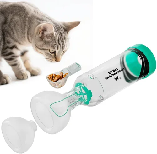 Vista 11 de Neobay Espaciador inhalador para gatos con ayuda única de entrenamiento de pánico e indicador de flujo sensible, cámara de aerosol felino para gatos