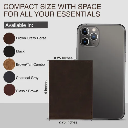 Vista 6 de Cartera de cuero prémium para tarjetas de crédito para hombres Cartera delgada con bloqueo RFID, Combinación marrónbronceado, Minimalista