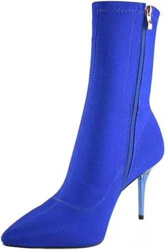 Vista 15 de vivianly Botines elásticos con punta puntiaguda, botas de tobillo a media pantorrilla, botas de tacón de aguja para mujer negro (Black-Stretch)