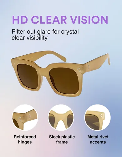 Vista 44 de zeroUV - Gafas de sol cuadradas retro de moda de gran tamaño para mujer estilo vintage 1.969 pulgadas