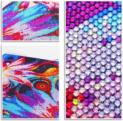 Vista 3 de Pintura cuadrada de diamantes de imitación de cristal, fantasía floral dinámica, kit de arte de diamantes 5D para bricolaje, juego de pintura por