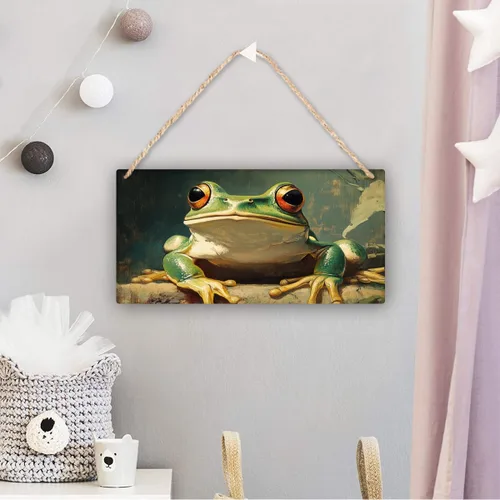 Vista 4 de Retro Frog Oil Art Wood Sign 12x6 Inch - Unique decorr for Gift Shop, Nature Center, Art Fair, Great for Gift Givers & Conservation Supporters