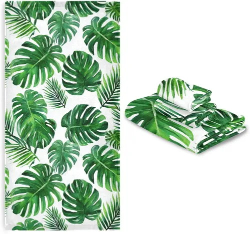 Vista 7 de Vdsrup Juego de 3 toallas de baño de verano con hojas de palma tropical, toallas de mano de hojas de selva tropical, toalla suave y fina