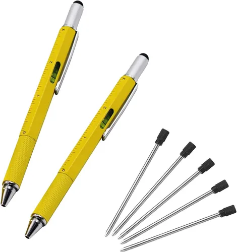 Vista 10 de Bolígrafo multifunción Tech-Tool con recambios de tinta, herramienta 6 en 1 con bolígrafo, lápiz táctil para pantalla, regla, nivel de burbuja Plata
