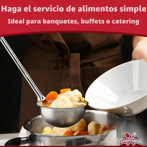 Vista 6 de Cucharón de sopa súper resistente y ergonómico de 1 onza, 1 paquete. Cucharones de acero inoxidable con asas largas. Los mejores accesorios
