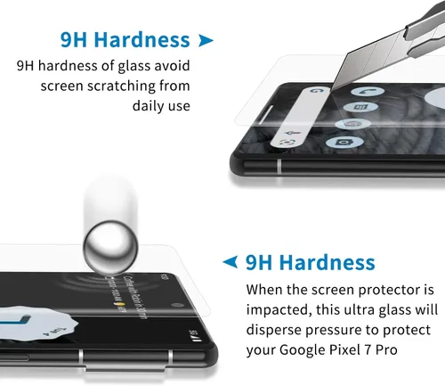 Vista 6 de Protector de pantalla para Google Pixel 7 Pro, protector de pantalla de vidrio templado curvado 3D, compatible con desbloqueo de huellas dactilares