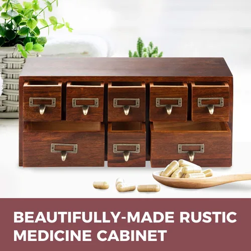 Vista 5 de Under Display Monitor - Gabinete de medicina tradicional - Armario ancho y pequeño de escritorio con 8 cajones - Armario de boticario de mesa