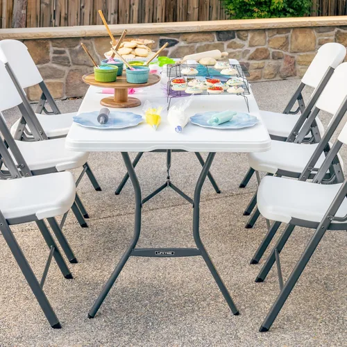 Vista 8 de Lifetime Mesa plegable de 6 pies, comercial ligero, granito blanco