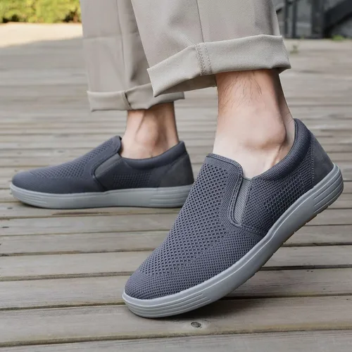Vista 5 de konhill Zapatos deportivos sin cordones para hombre, mocasines de punto, informales, para caminar, conducir, trabajo, zapatos de espuma